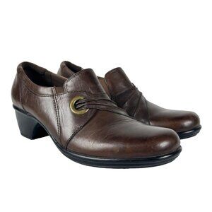 Clarks Bendables Heeled Loafer Clogs Wished Trance 8M Brown Leather Slip On